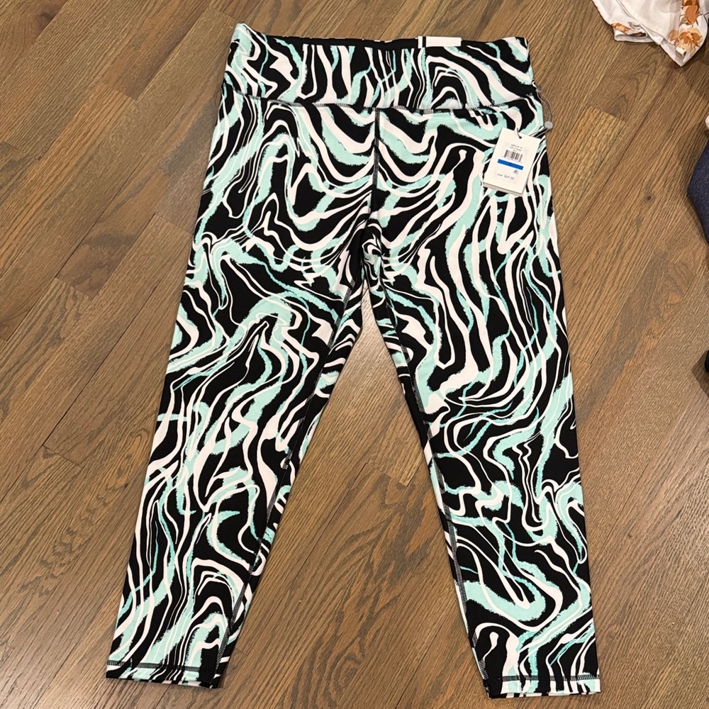DKNY Kids' Black and White Swirl Leggings with Mint Accents